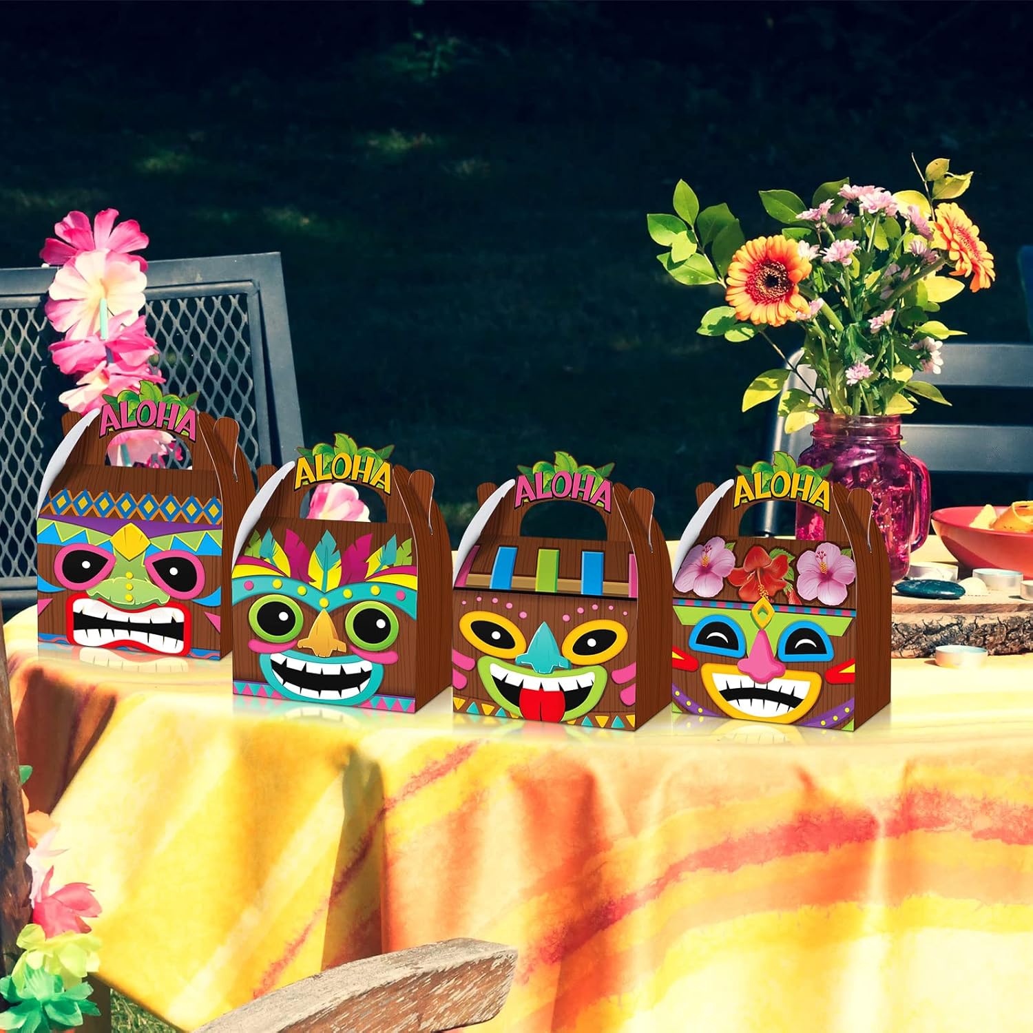 Glenmal 24 Pcs Tiki Luau Treat Boxes with Handles 1