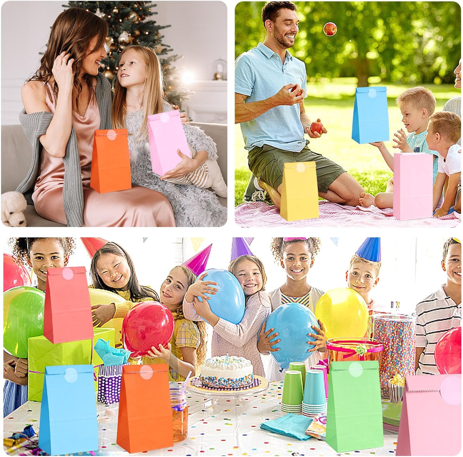 VGOODALL 24PCS Colored Party Bags with Stickers