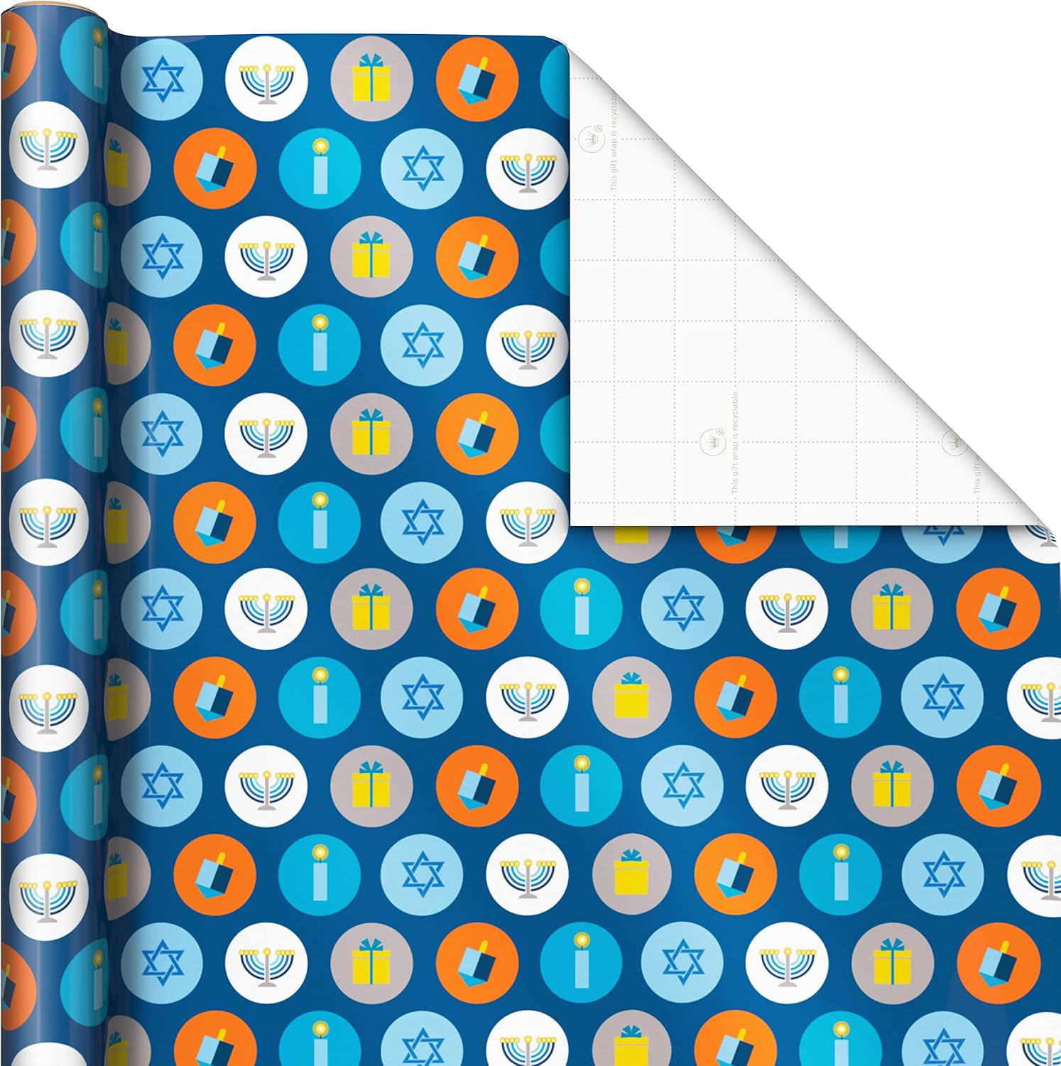 Hallmark Hanukkah Wrapping Paper with Cutlines Blue Gold Star of David