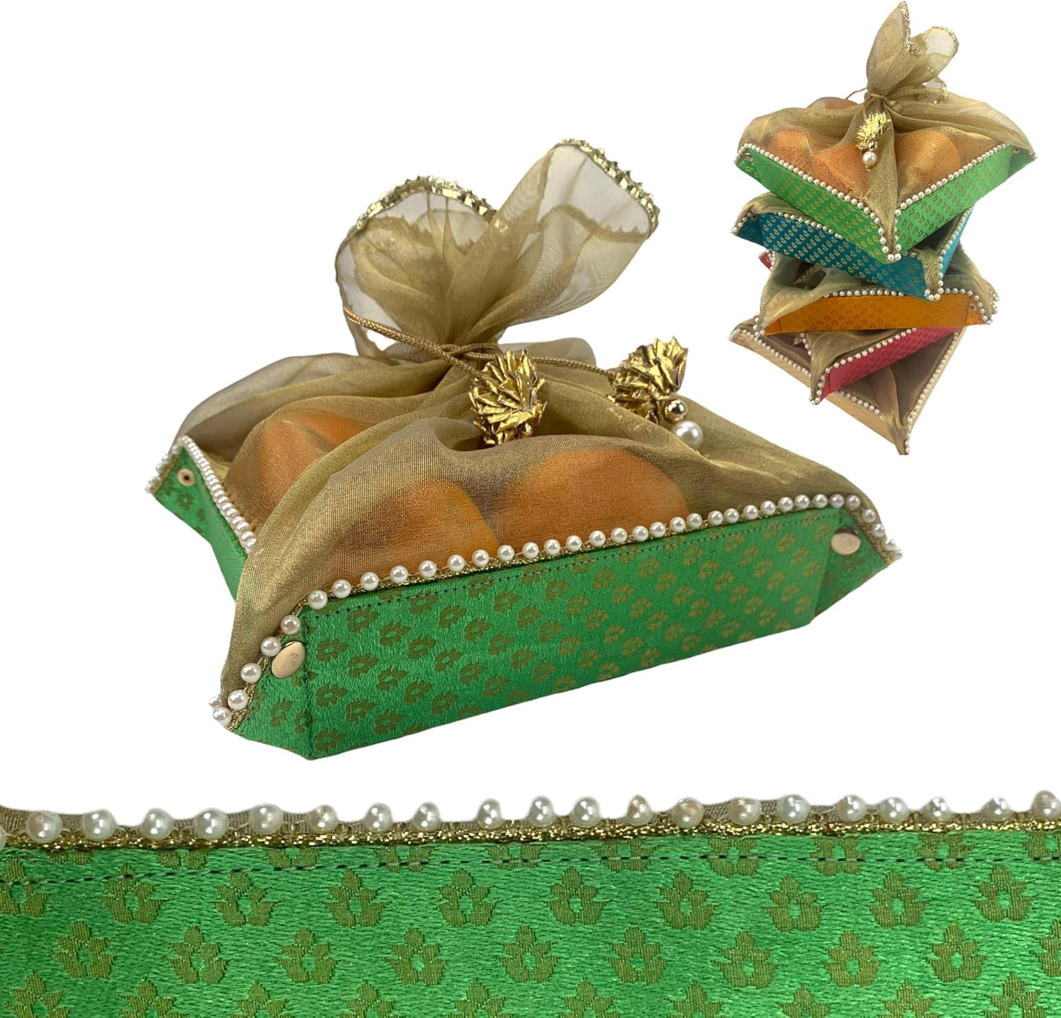 LOVENSPIRE 2ct Gift Basket Indian Mithai Box Brocade Organizer