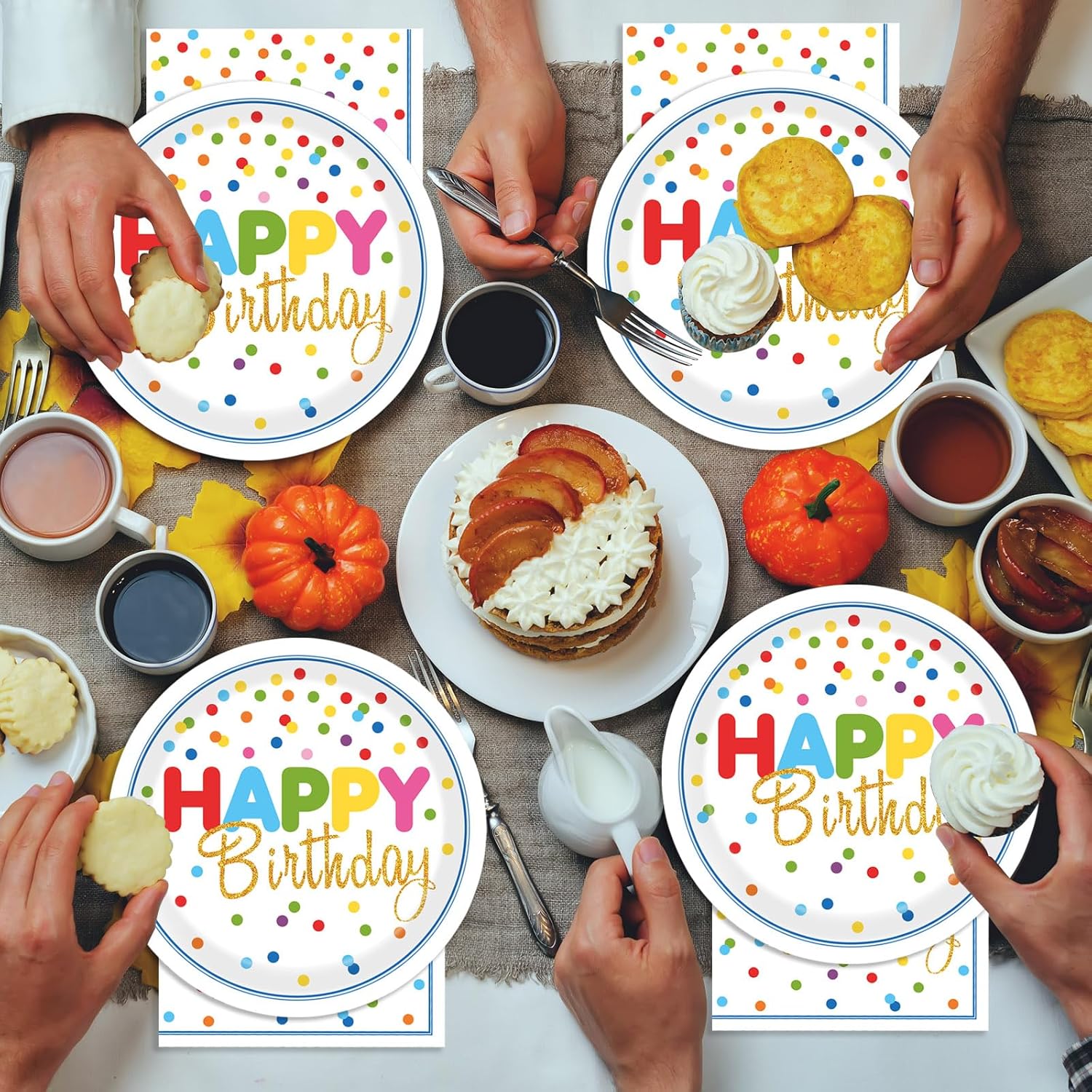 72Pcs Colorful Polka Dot Birthday Plates Napkins Set