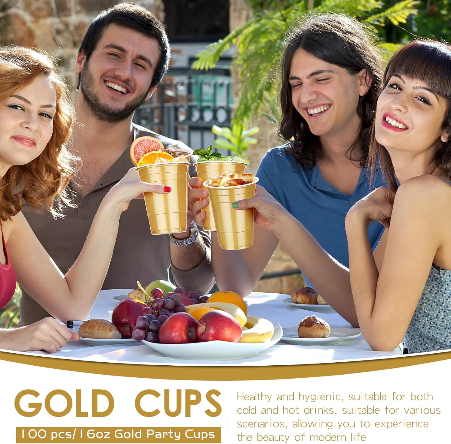 Dualshine 100 Pack 16 Oz Gold Plastic Cups for Parties