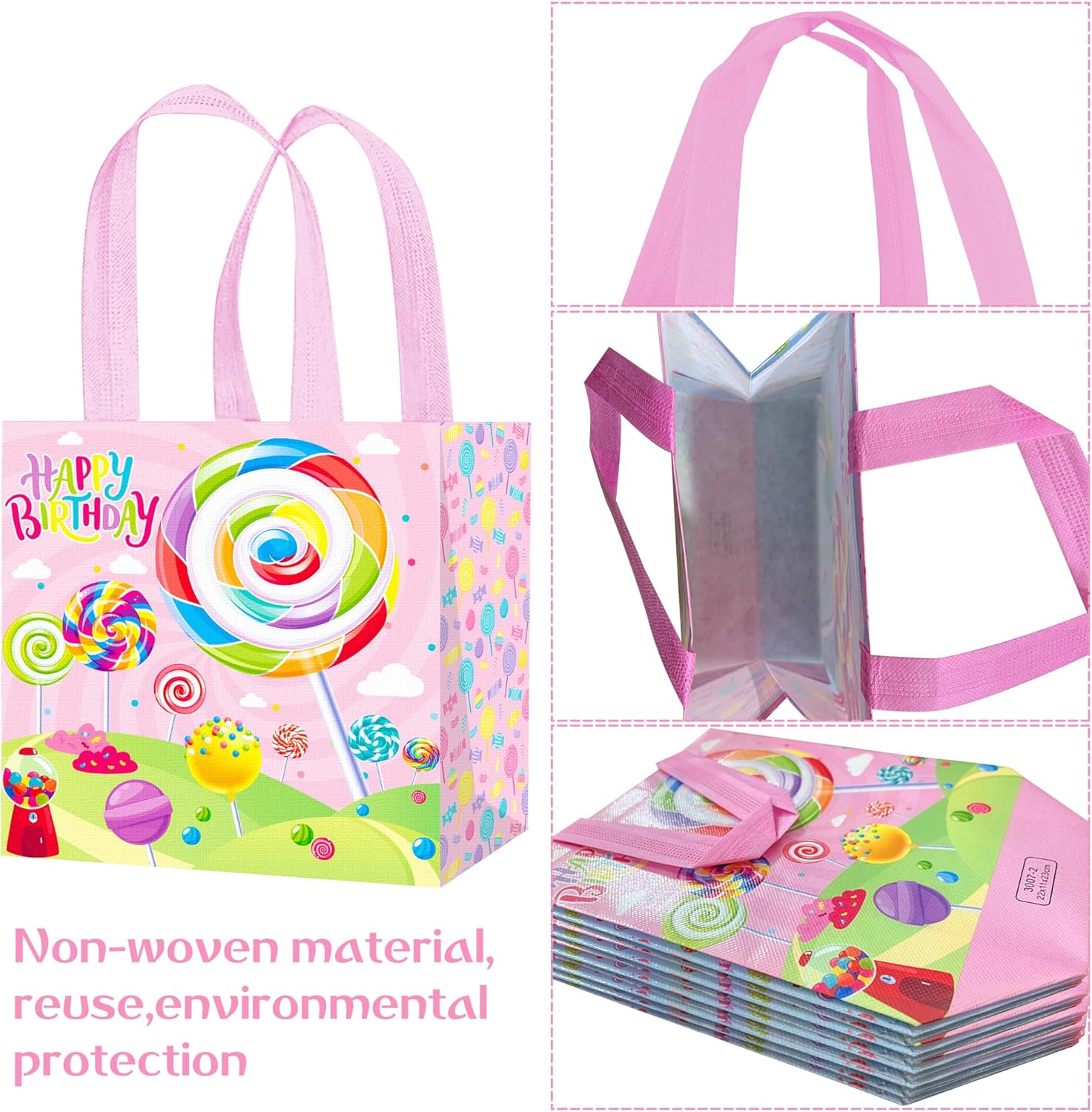 Umoni Candyland Party Goodie Bags 12Pcs Lollipop Treat Tote Bags With Handles