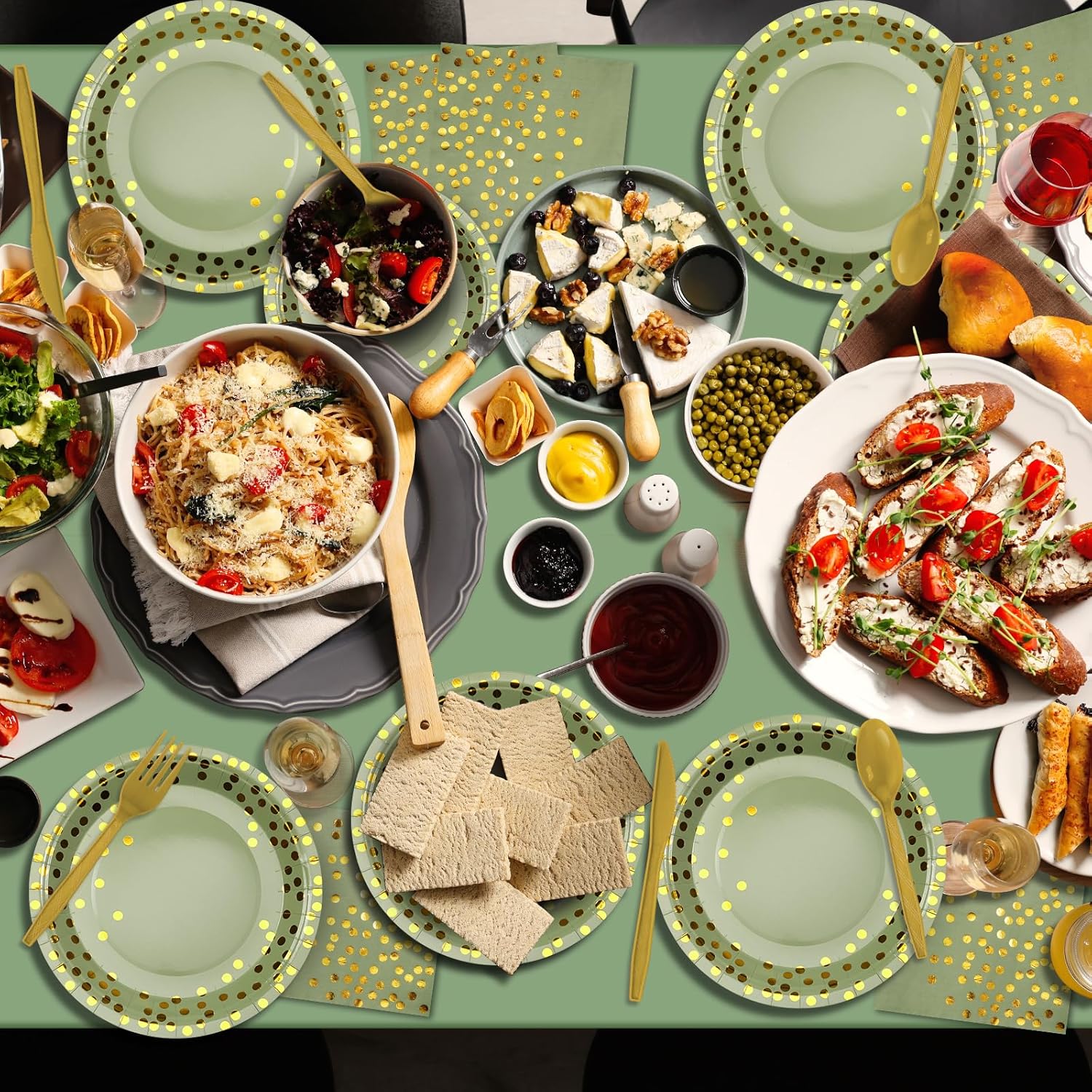 YIDAKO 350pcs Sage Green Plates and Napkins Set