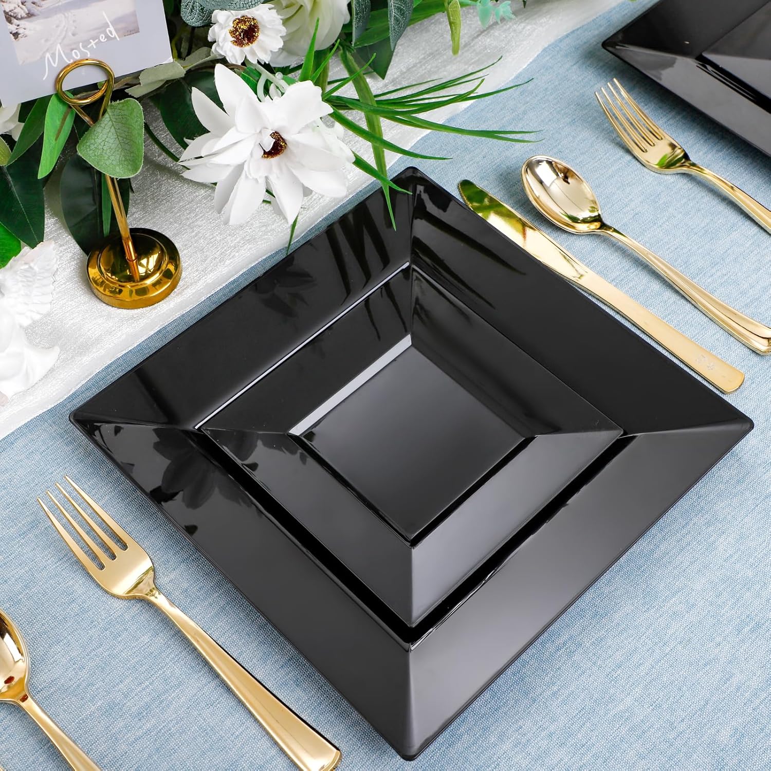 Liacere 100PCS Black Plastic Plates Set