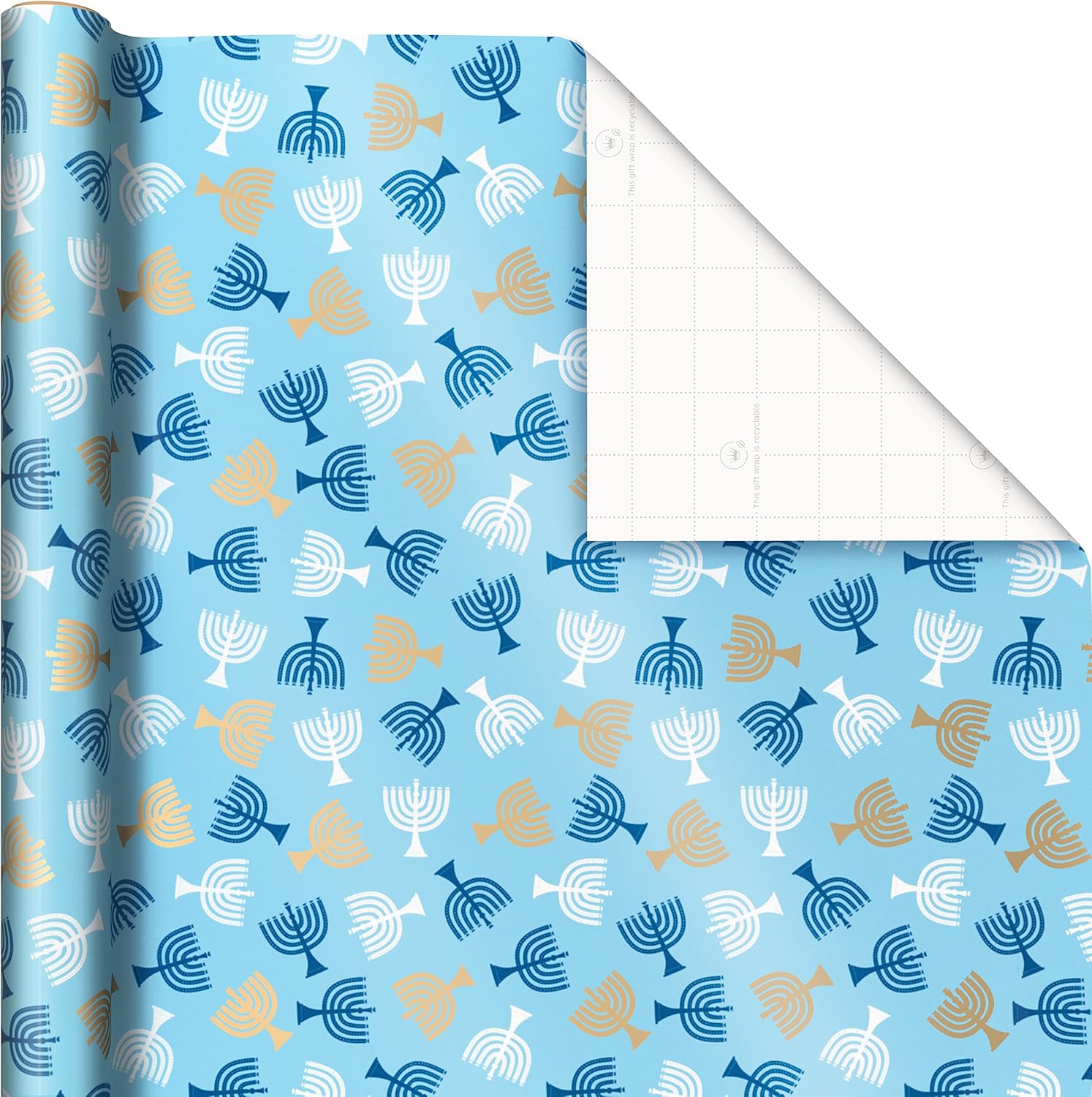 Hallmark Hanukkah Wrapping Paper with Cutlines Blue Gold Star of David