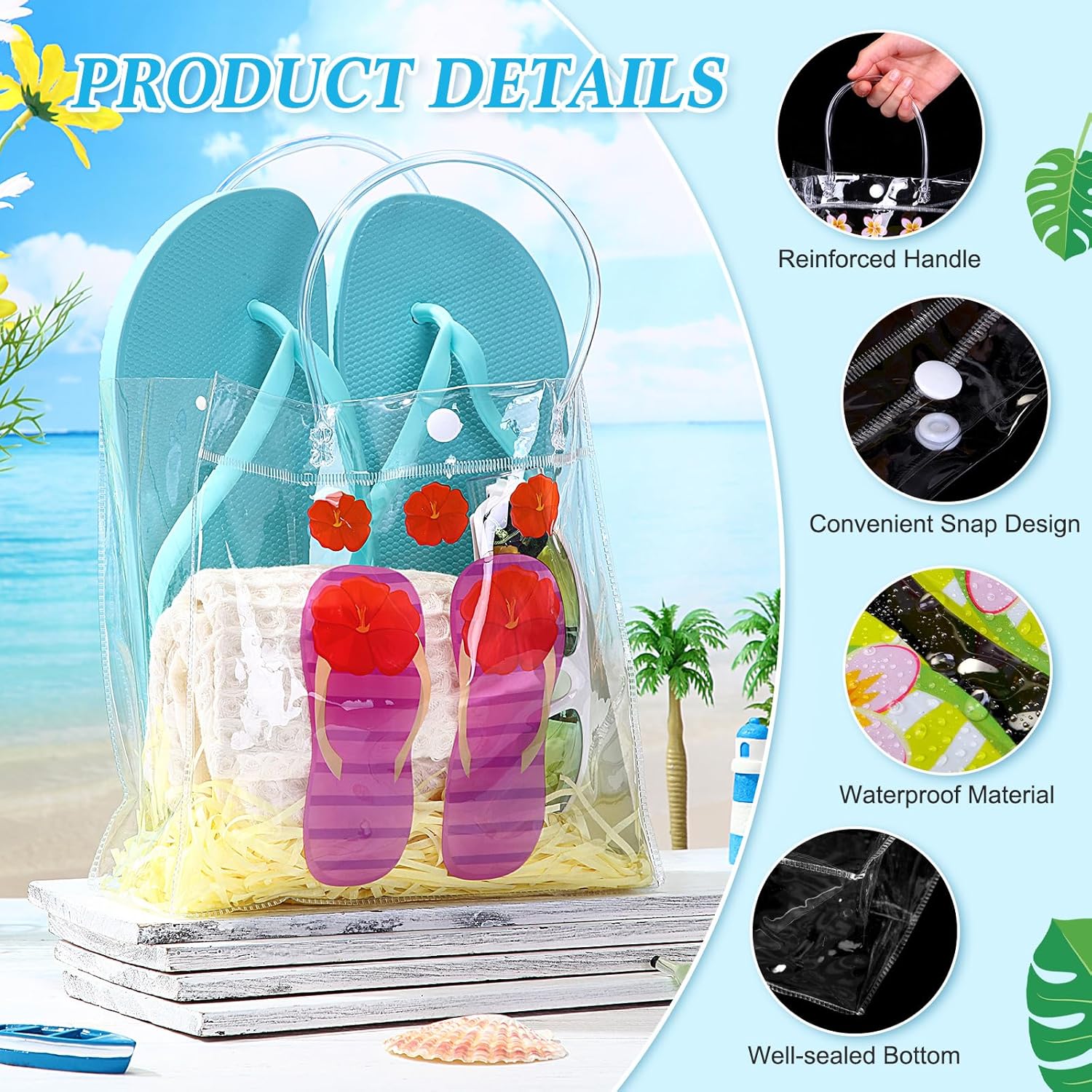 Kolldenn 36 Pcs Flip Flop Clear PVC Gift Bags with Handles