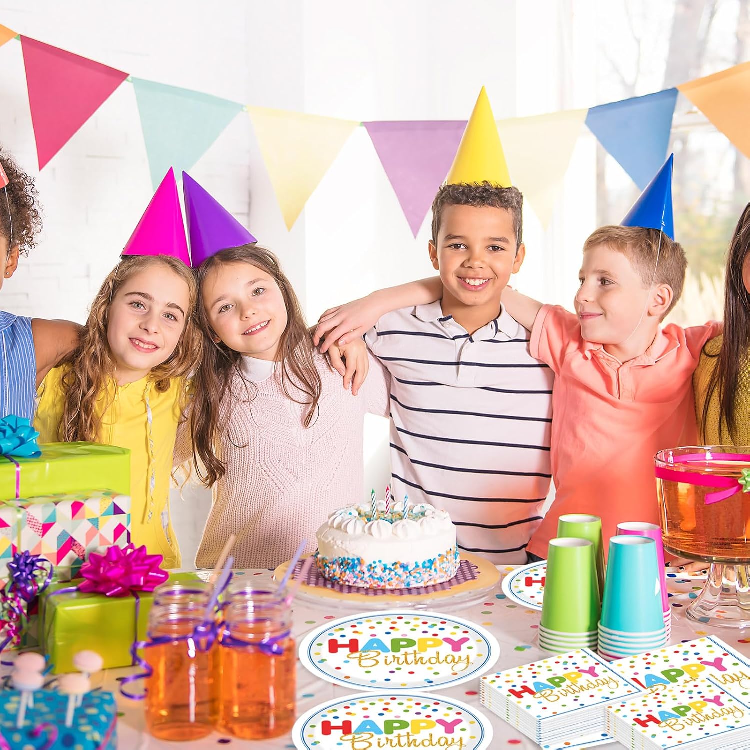 72Pcs Colorful Polka Dot Birthday Plates Napkins Set
