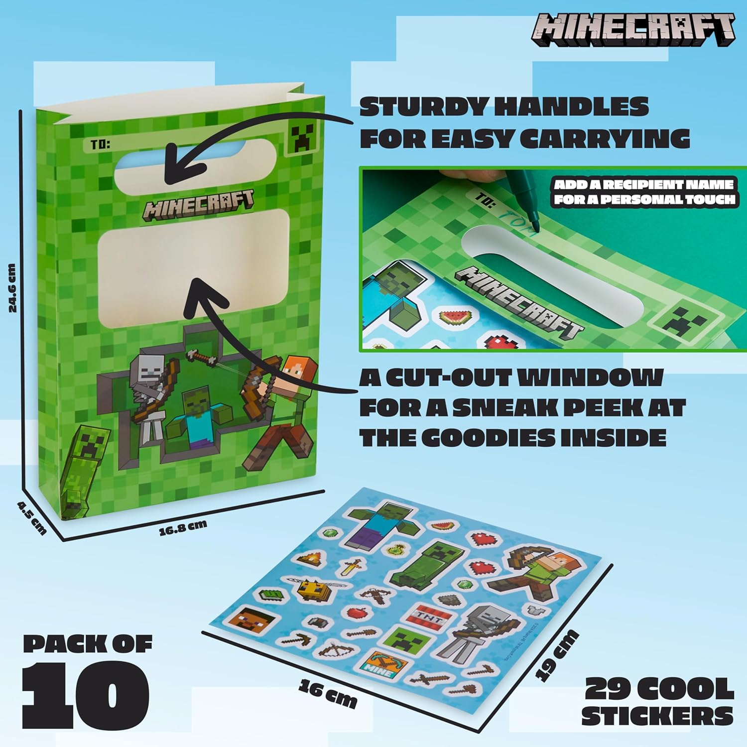 Minecraft Party Favor Bags 10 Pcs Kids Themed Gift Bags