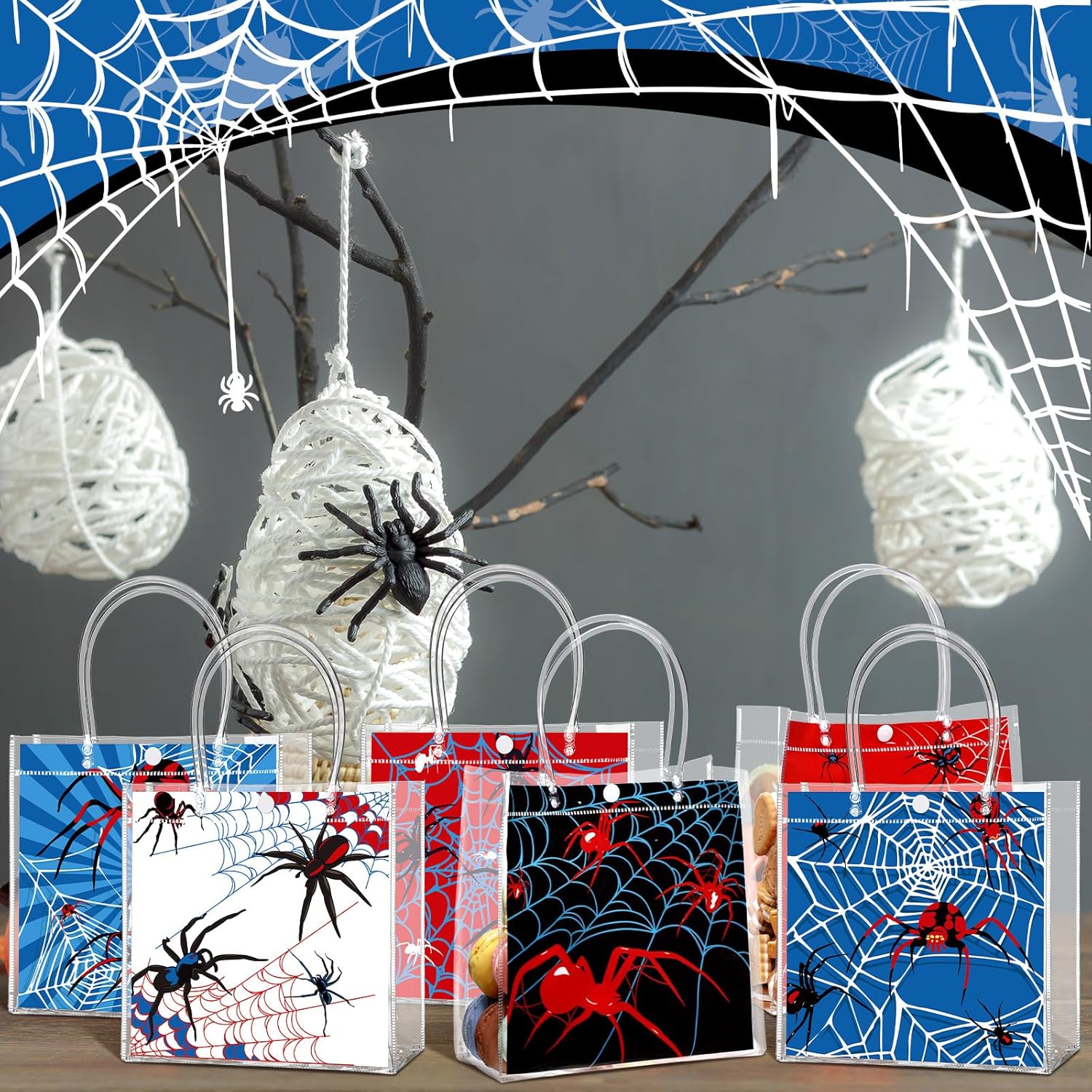 24 Pcs Spider Clear Gift Bags with Handles