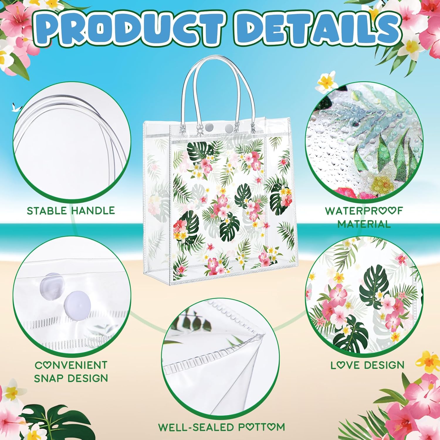 Engrowtic 24 Pcs Hawaiian Clear Gift Bags with Handle