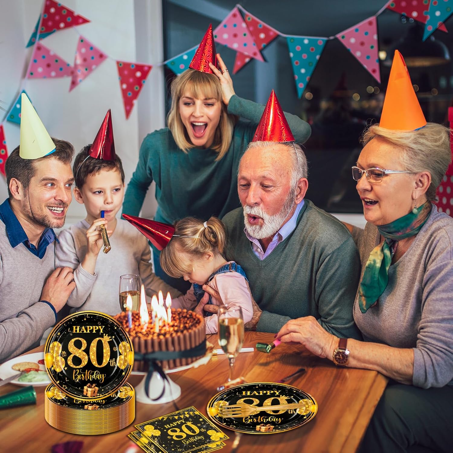 80th Birthday Paper Plates Napkins Forks 60pcs Set