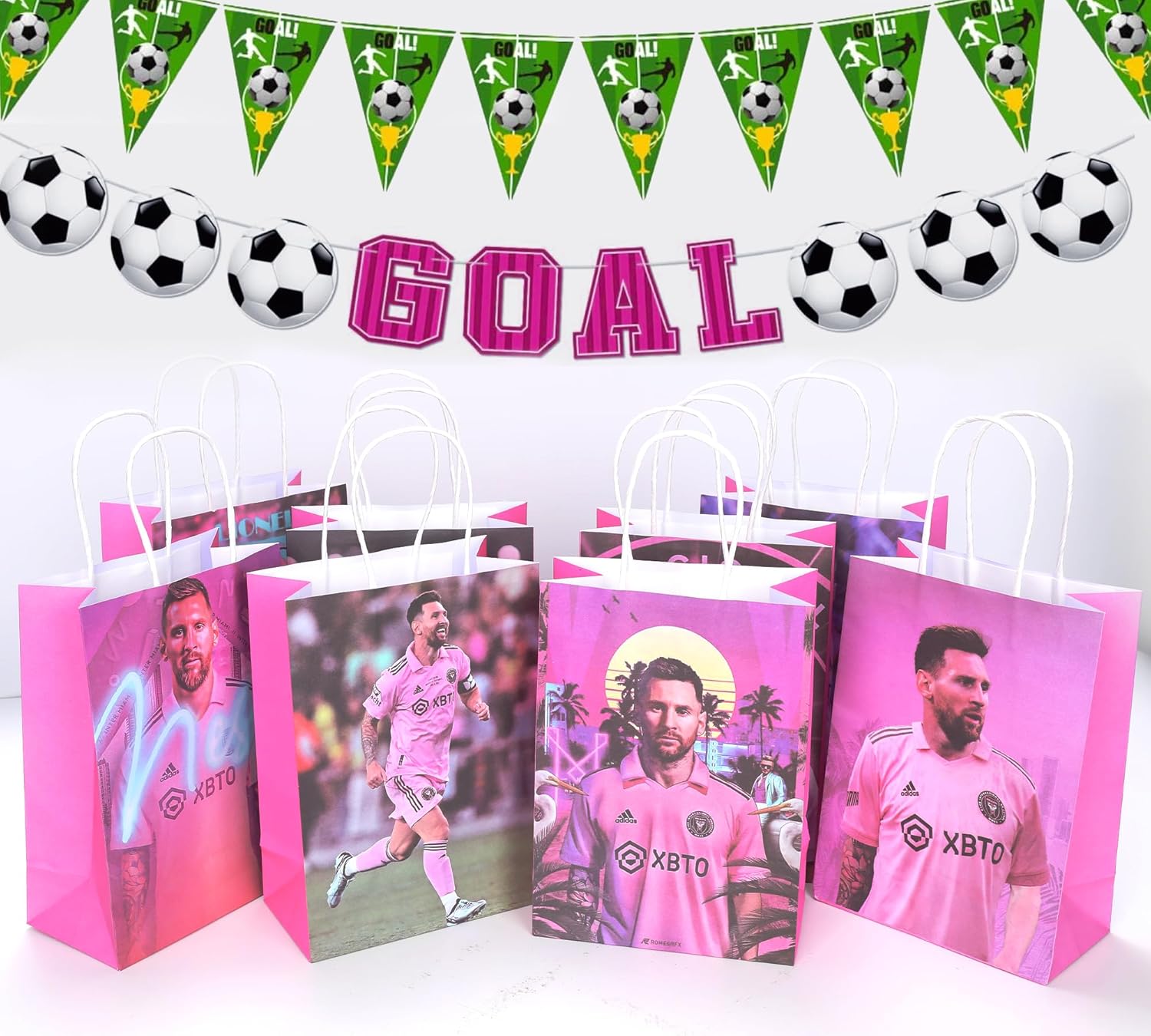 24Pcs Miami Messi Party Gift Bags with 8 Patterns