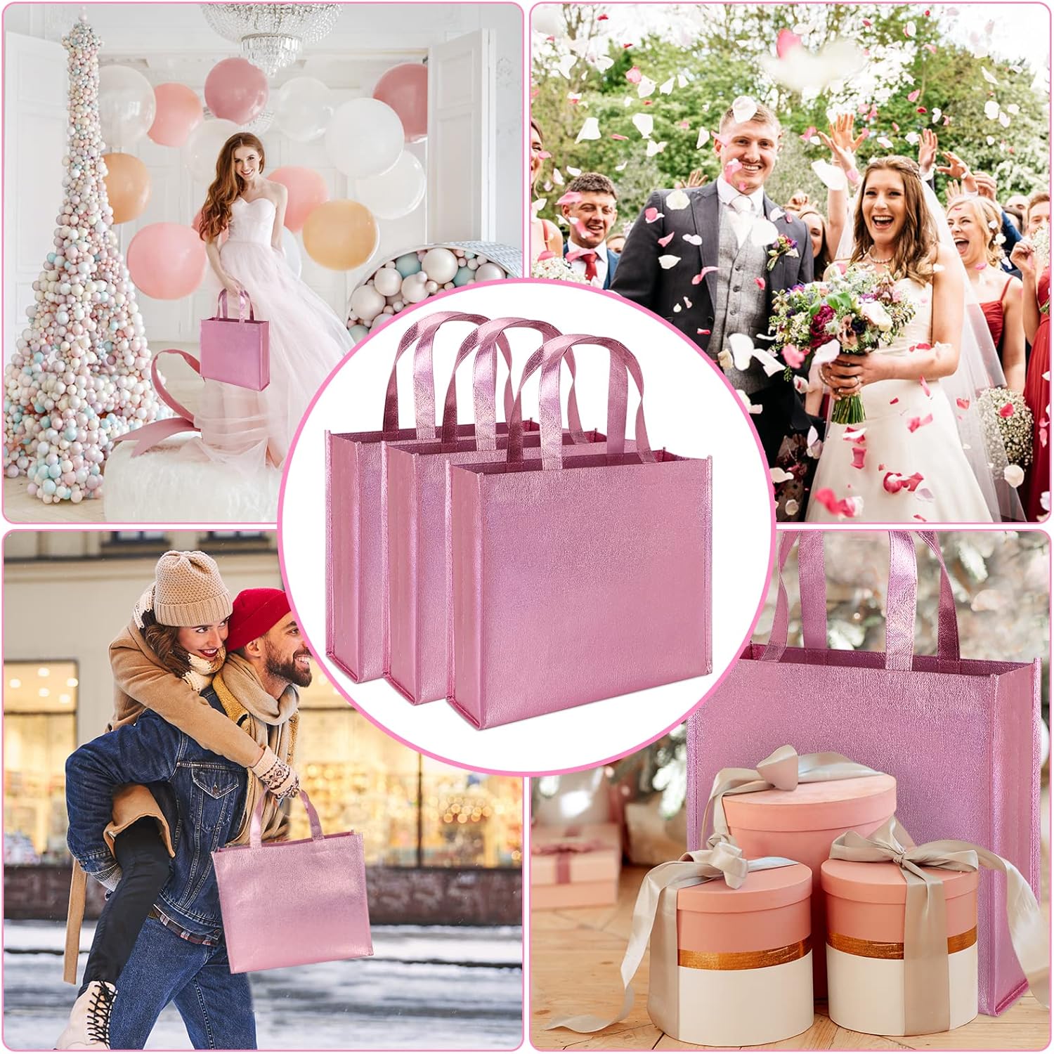 PHOGARY 12 Large Pink Gift Bags with Handles