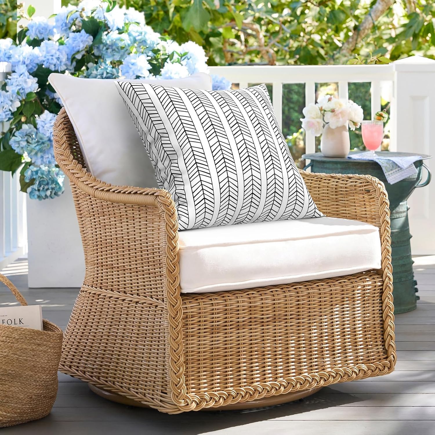 Pack of 2 Durable Herringbone Outdoor Pillow