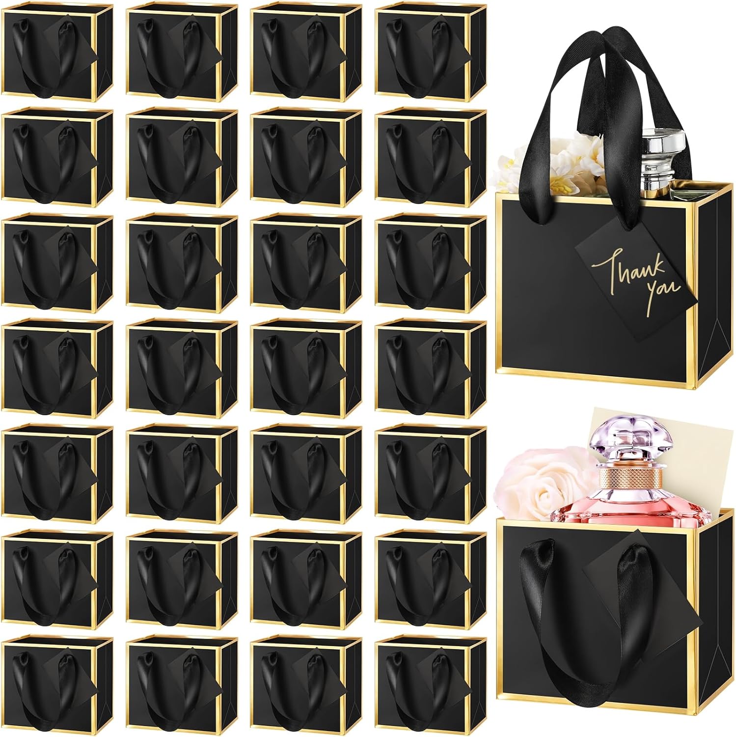 Yeaqee 50 Pcs Mini Metallic Foil Gift Bags with Handles
