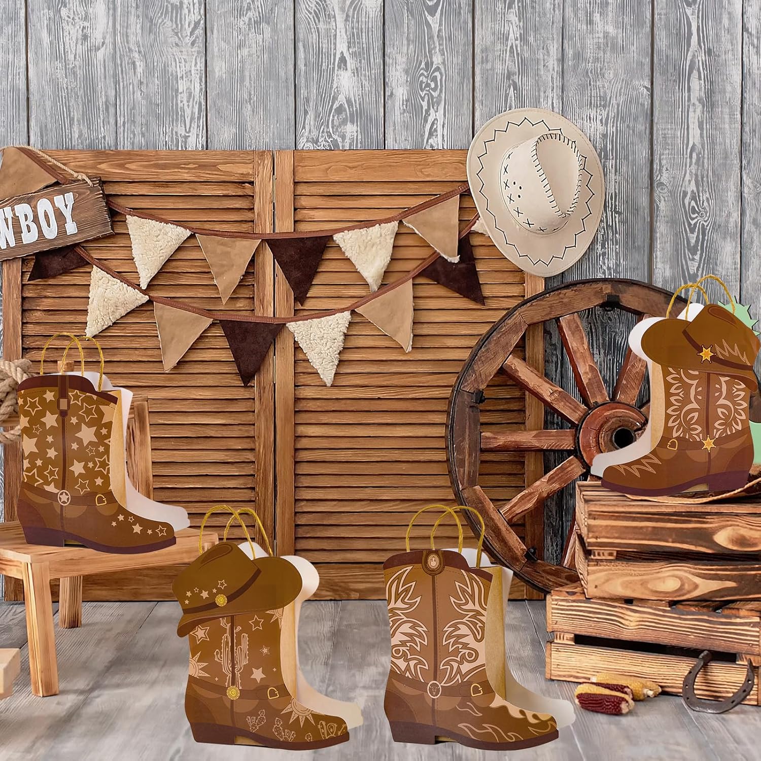 24Pcs Western Cowboy Boot Gift Bags with Handles for Parties