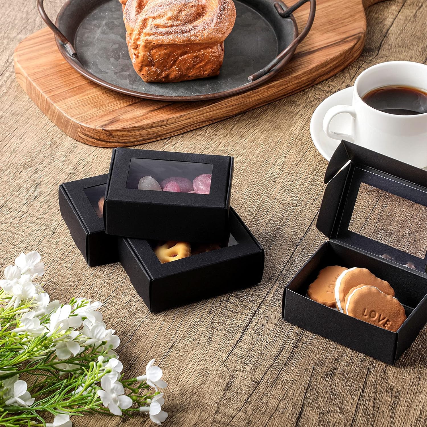 Zonon 30 Pcs Mini Kraft Soap Boxes with Window Black
