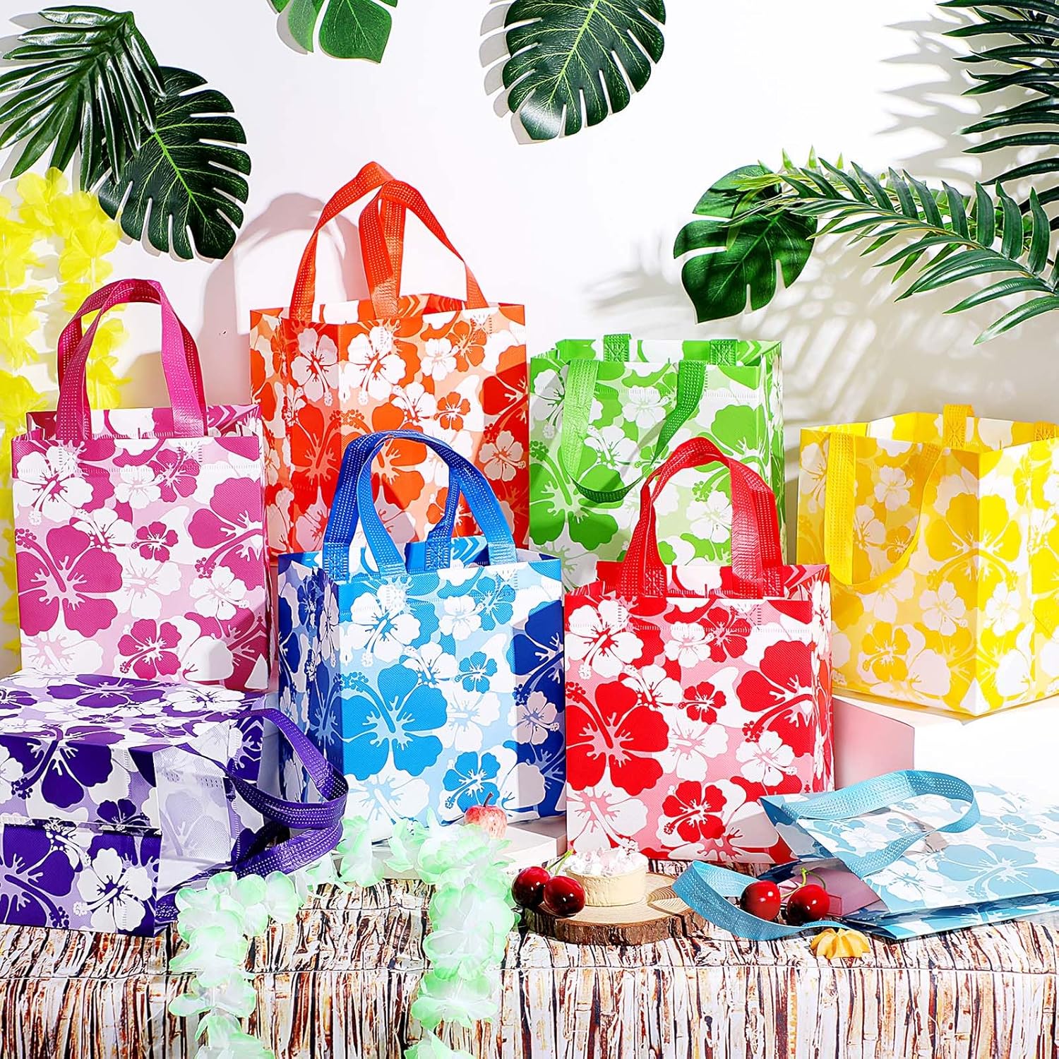 Teling 48 Pcs Hibiscus Gift Bags with Handles