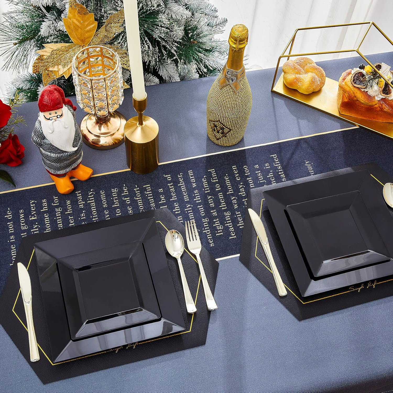 N9R 60PCS Black Plastic Square Plates for Parties and Events
