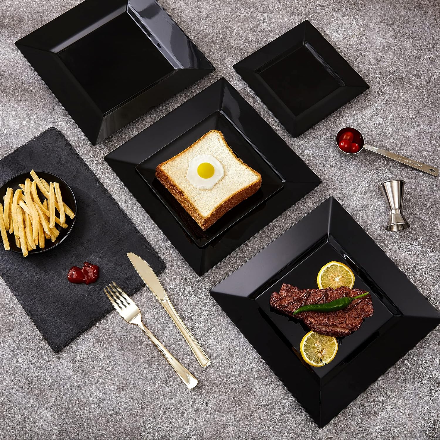 N9R 60PCS Black Plastic Square Plates for Parties and Events