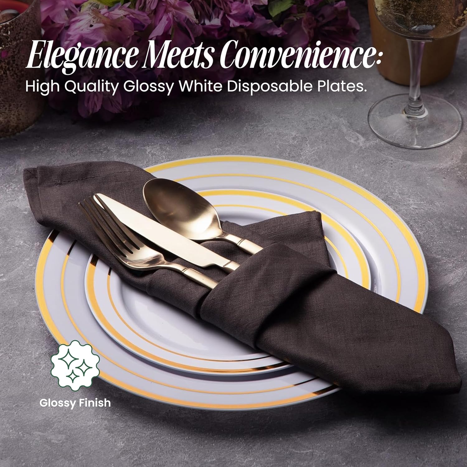 Ayas 60 Gold Rimmed Plastic Plates Set