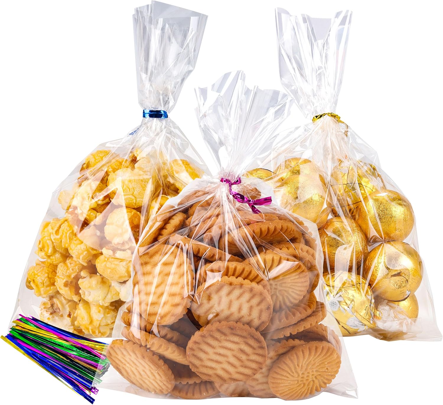 Clear Cellophane Bags with Twist Ties 5x7in 100 Pack