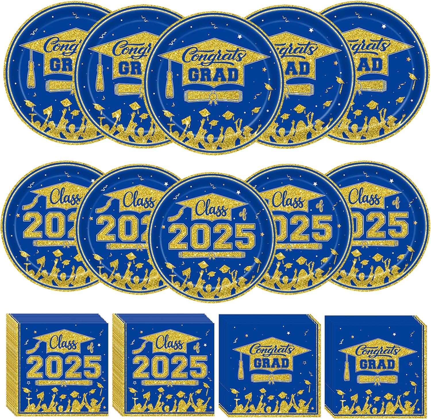 Veramz 150 Pcs Graduation Party Plates Napkins Set Blue Gold