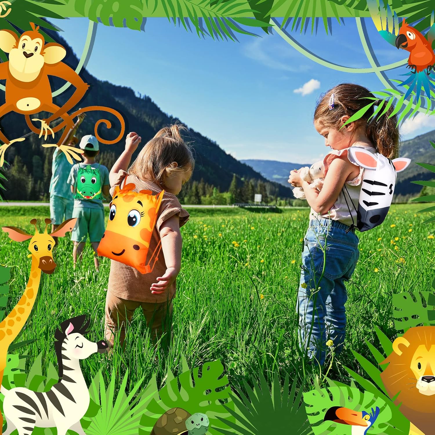 Hillban 16 Pcs Animal Drawstring Bags for Kids Party