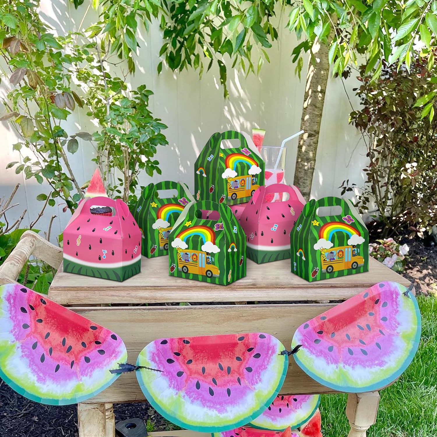 Caoekego Cartoon Melon Party Snack Boxes 16PCS Watermelon Theme Goodie Bags