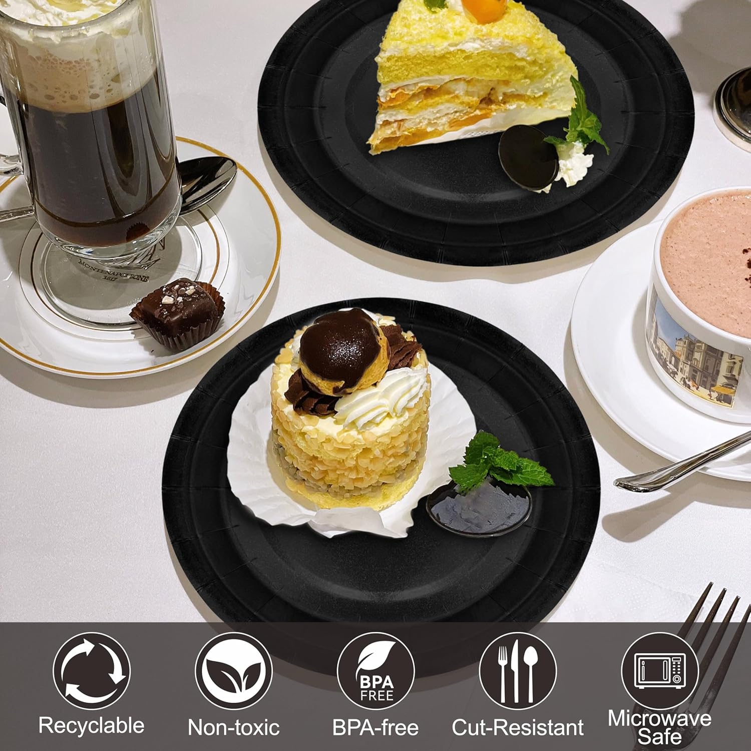 40Pcs Black Disposable Paper Plates Set for Parties and Events