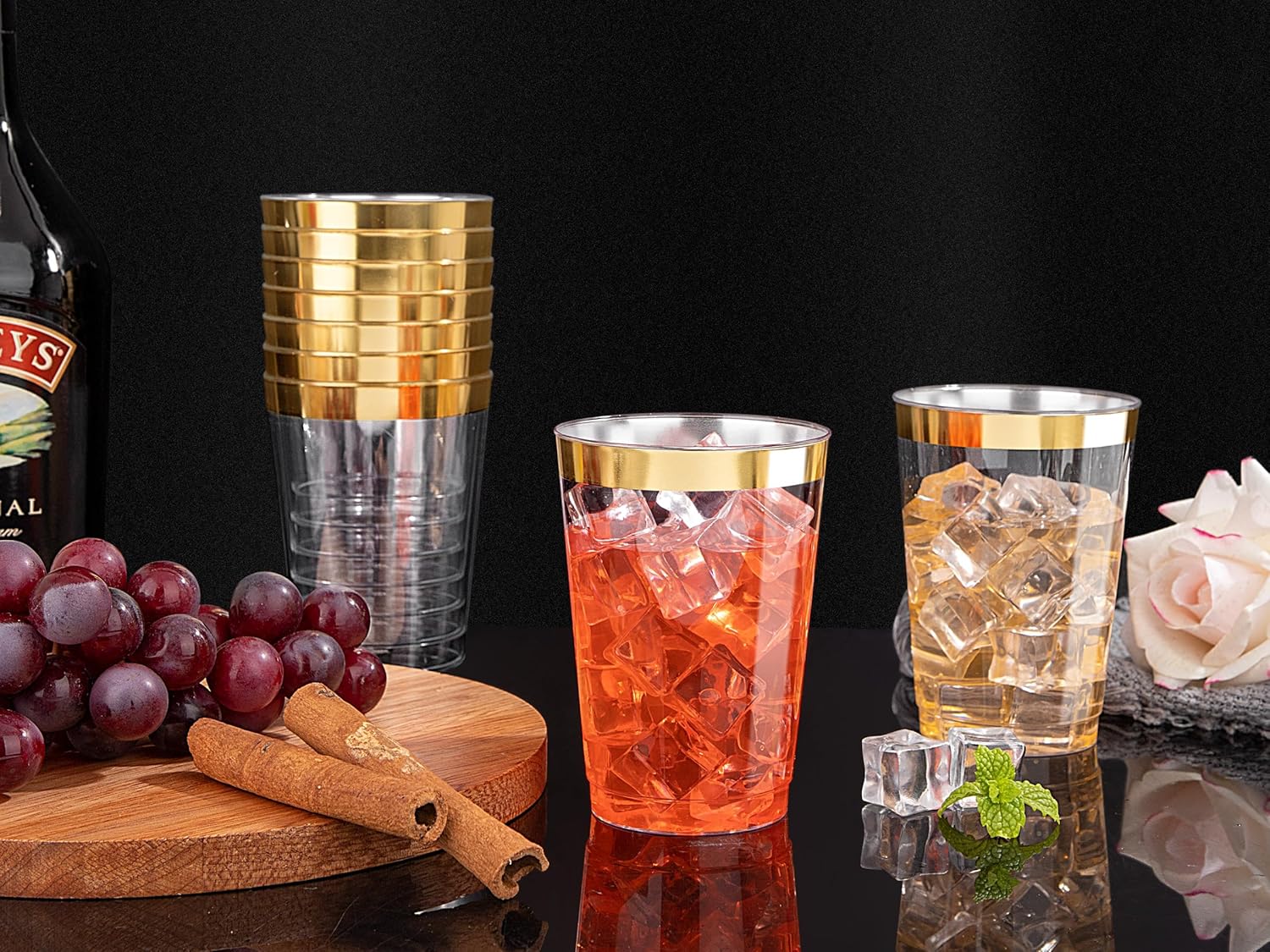 Nervure 120PCS Gold Rim Plastic Cups 12oz