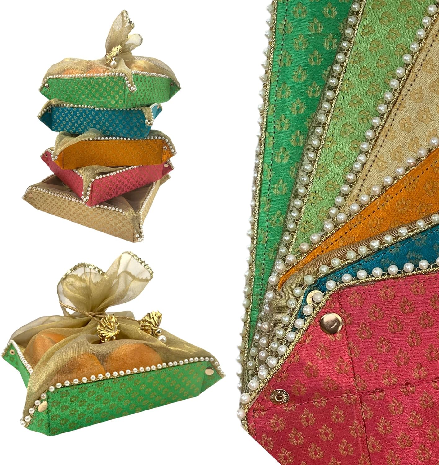 LOVENSPIRE 2ct Gift Basket Indian Mithai Box Brocade Organizer