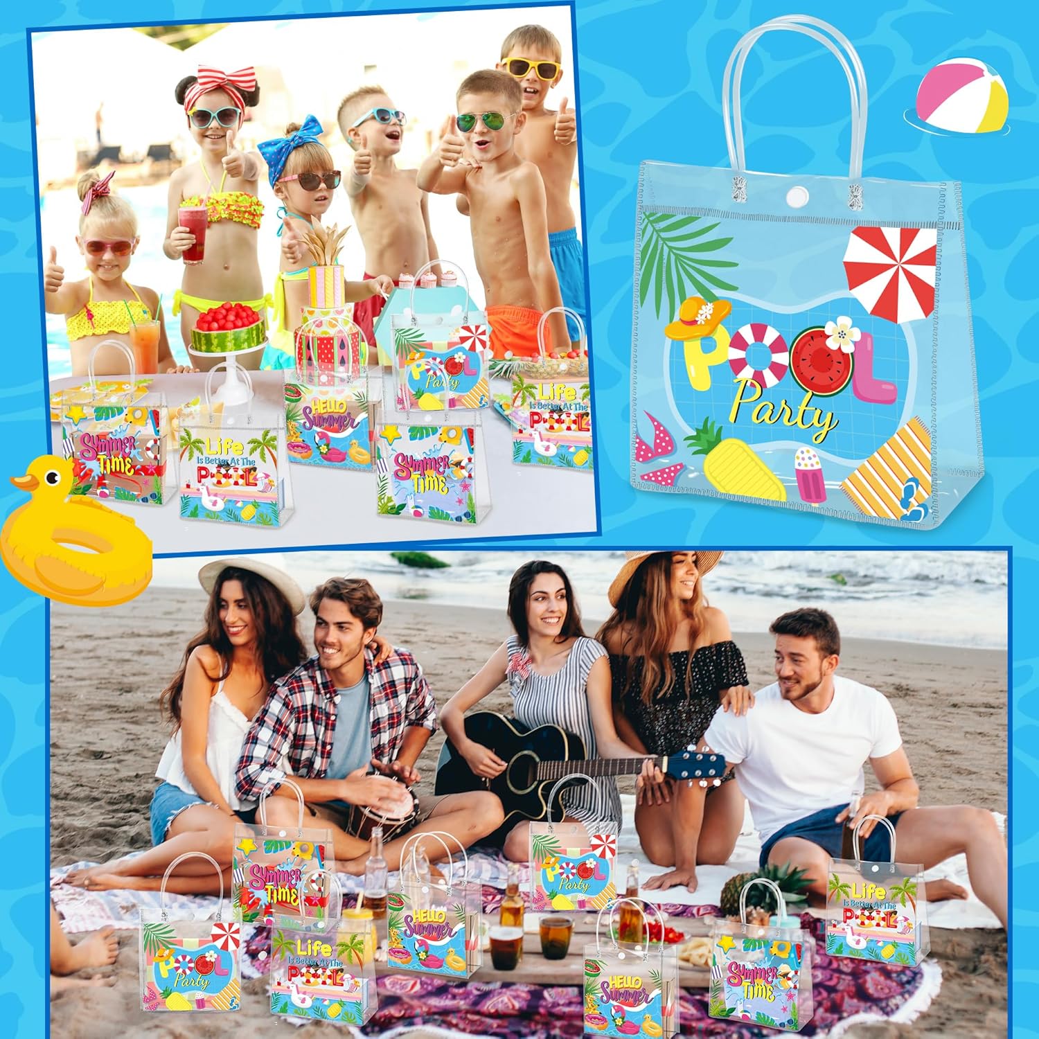 H1vojoxo Summer Gift Bags 24PCS Clear PVC Tote Bags with Handles