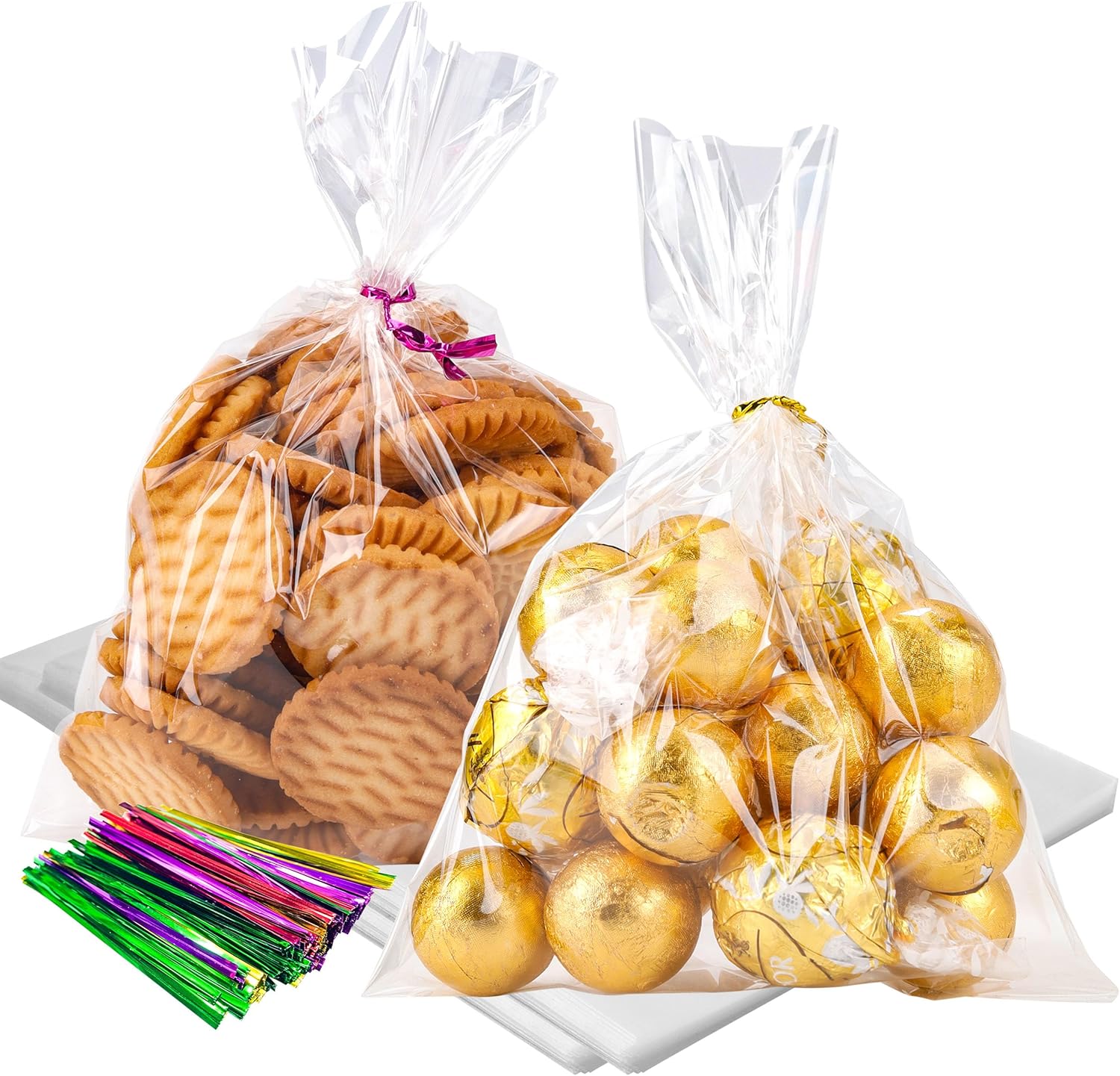 LOKQING Clear Cellophane Treat Bags 5x7in 200 Pack with Twist Ties