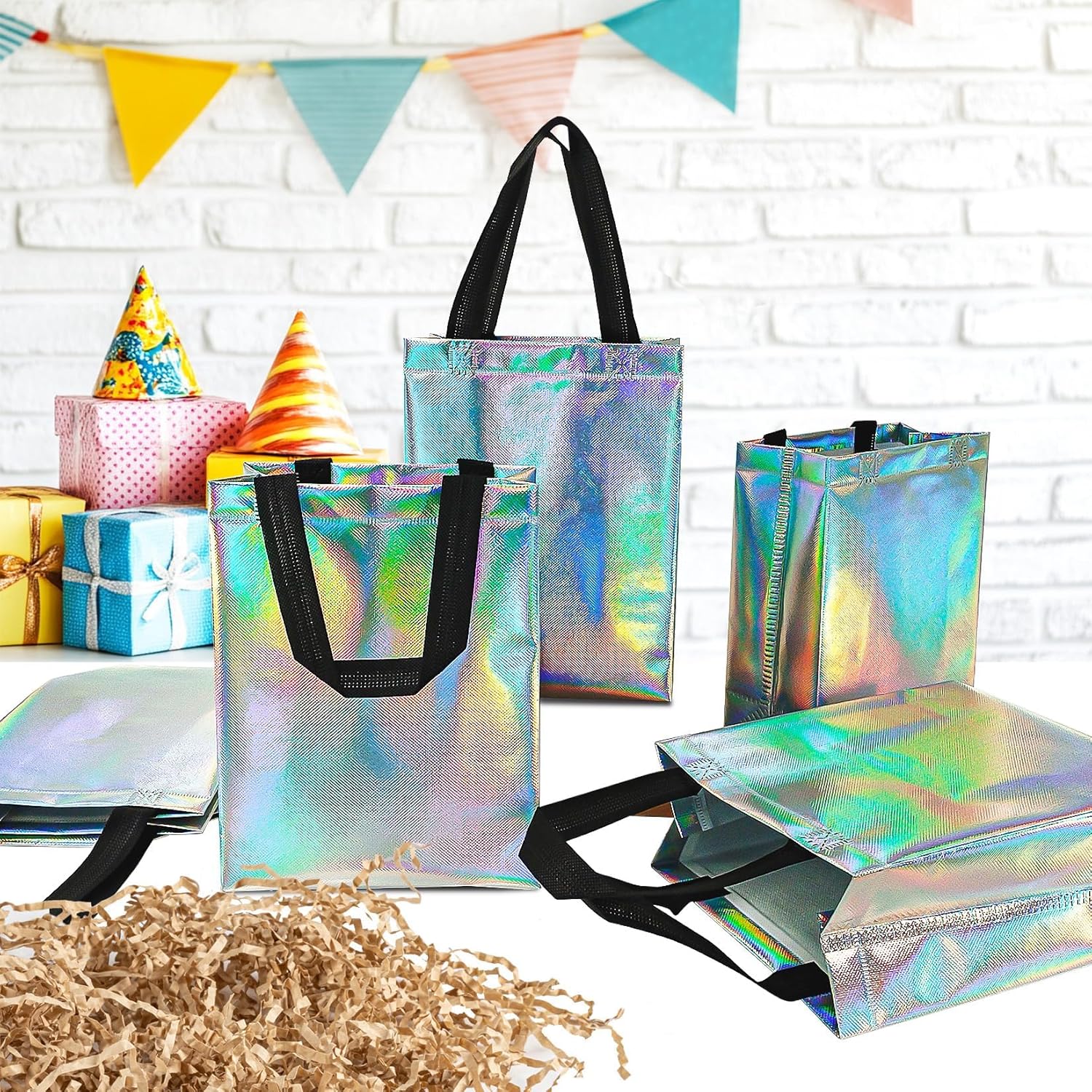 MAQIHAN 8PCS Iridescent Gift Bags with Handles