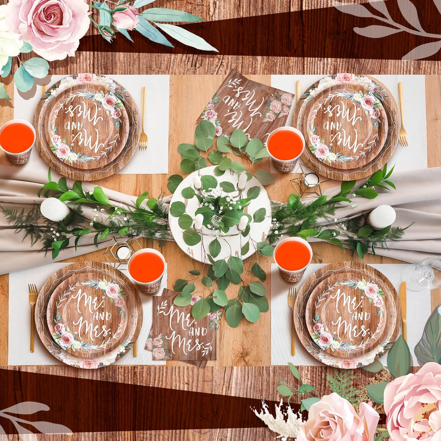 Zhehao 250 Pcs Retro Bridal Shower Tableware Set