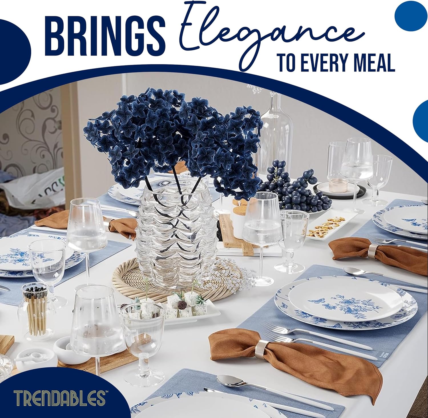 Trendables Blue Floral Plastic Plates 40 Pcs Set