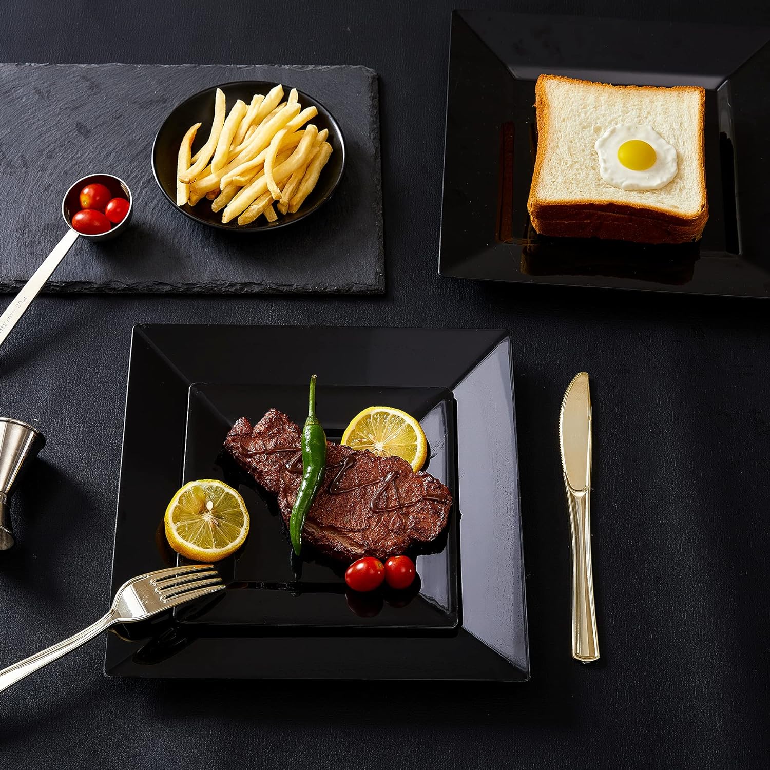N9R 60PCS Black Plastic Square Plates for Parties and Events