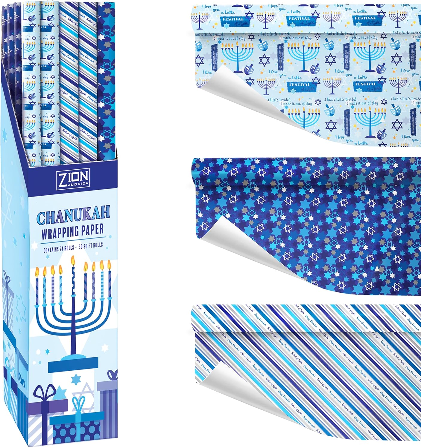 Zion Judaica Hanukkah Gift Wrap Roll 30x144 Master Case of 24