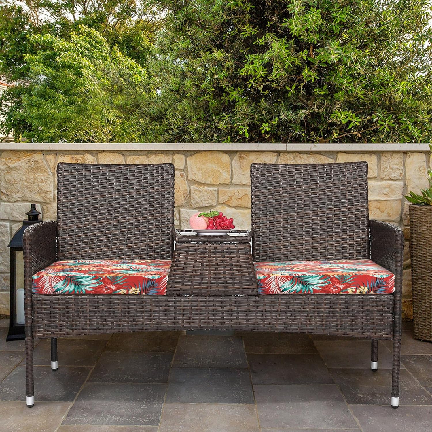 IN4 Care Patio Cushion Covers with Ties 2 Pack Chili Red Floral