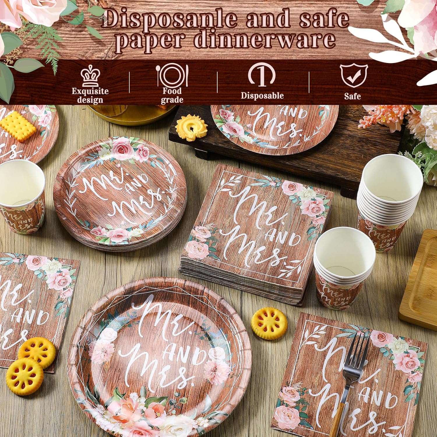 Zhehao 250 Pcs Retro Bridal Shower Tableware Set