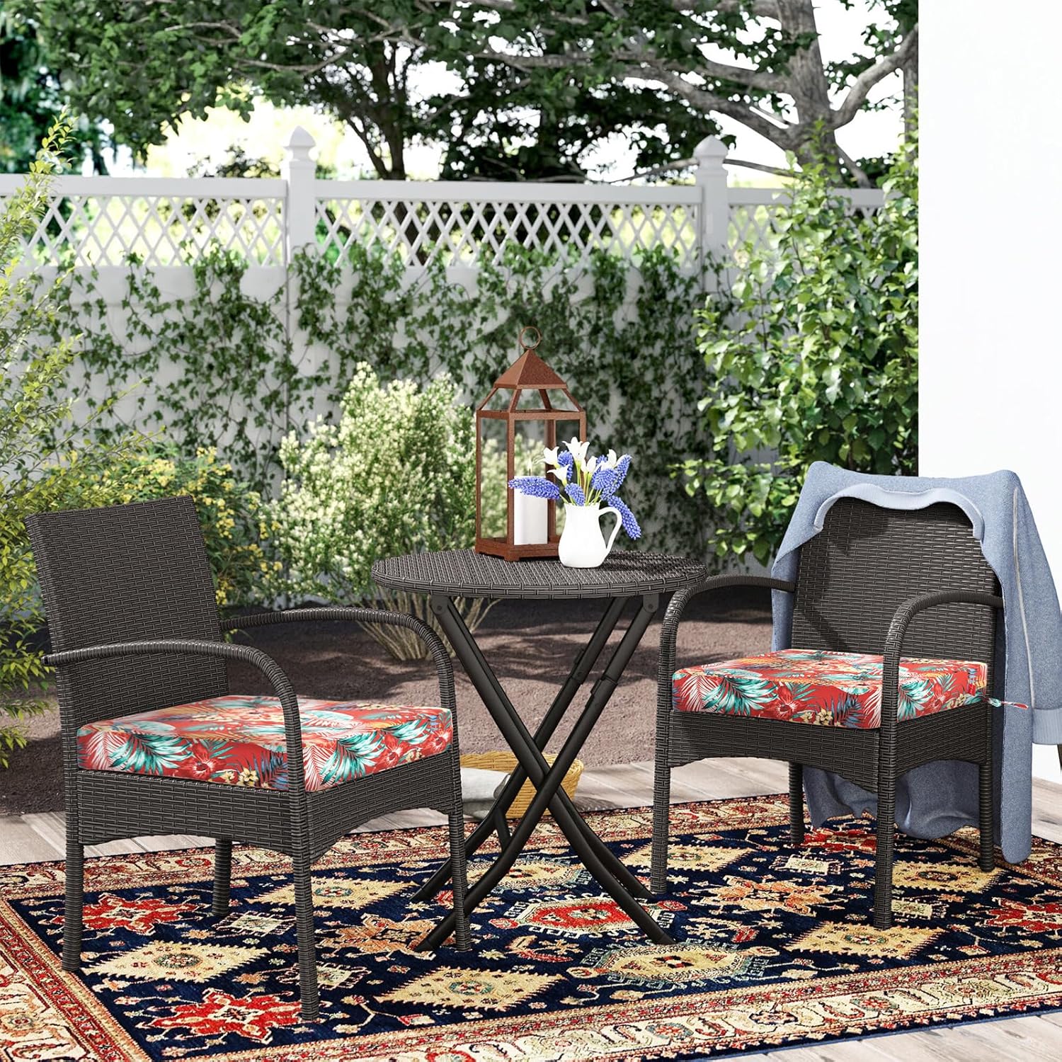 IN4 Care Patio Cushion Covers with Ties 2 Pack Chili Red Floral