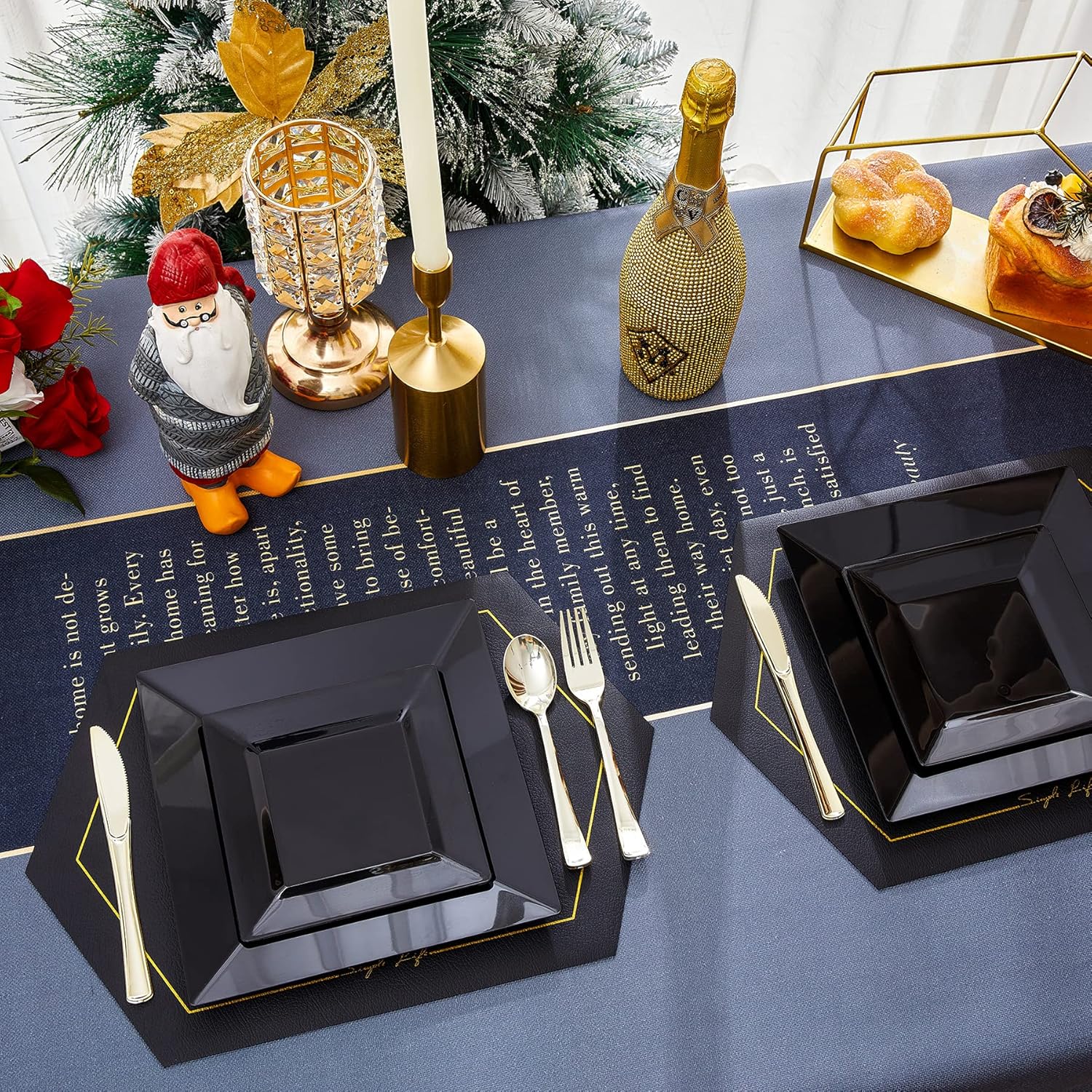 N9R 60PCS Black Plastic Square Plates for Parties and Events