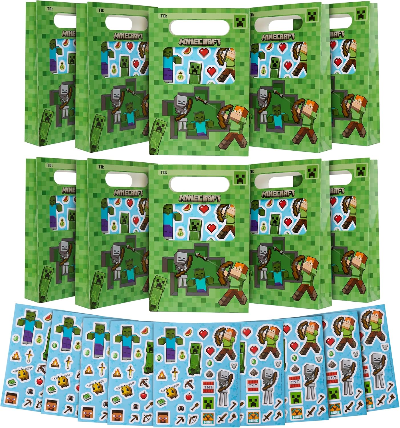 Minecraft Party Favor Bags 10 Pcs Kids Themed Gift Bags
