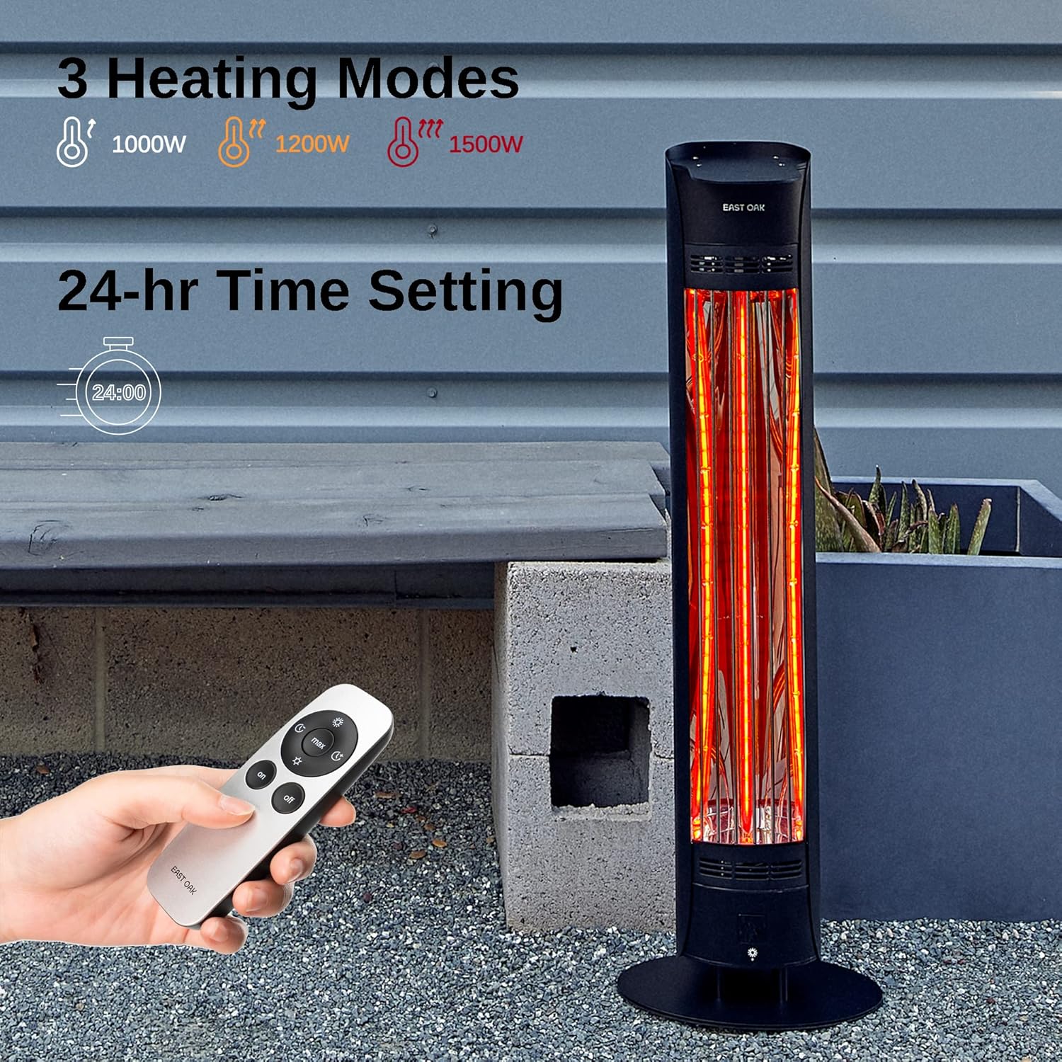EAST OAK 1500W Electric Infrared Heater with Remote and 24H Timer