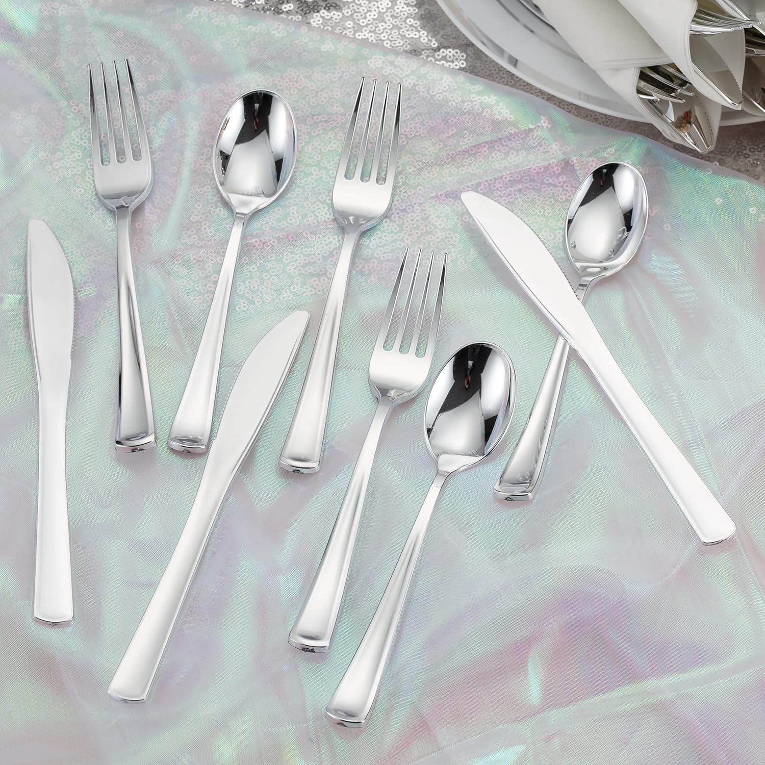 50 Pack Silverware Set with Napkins for Parties