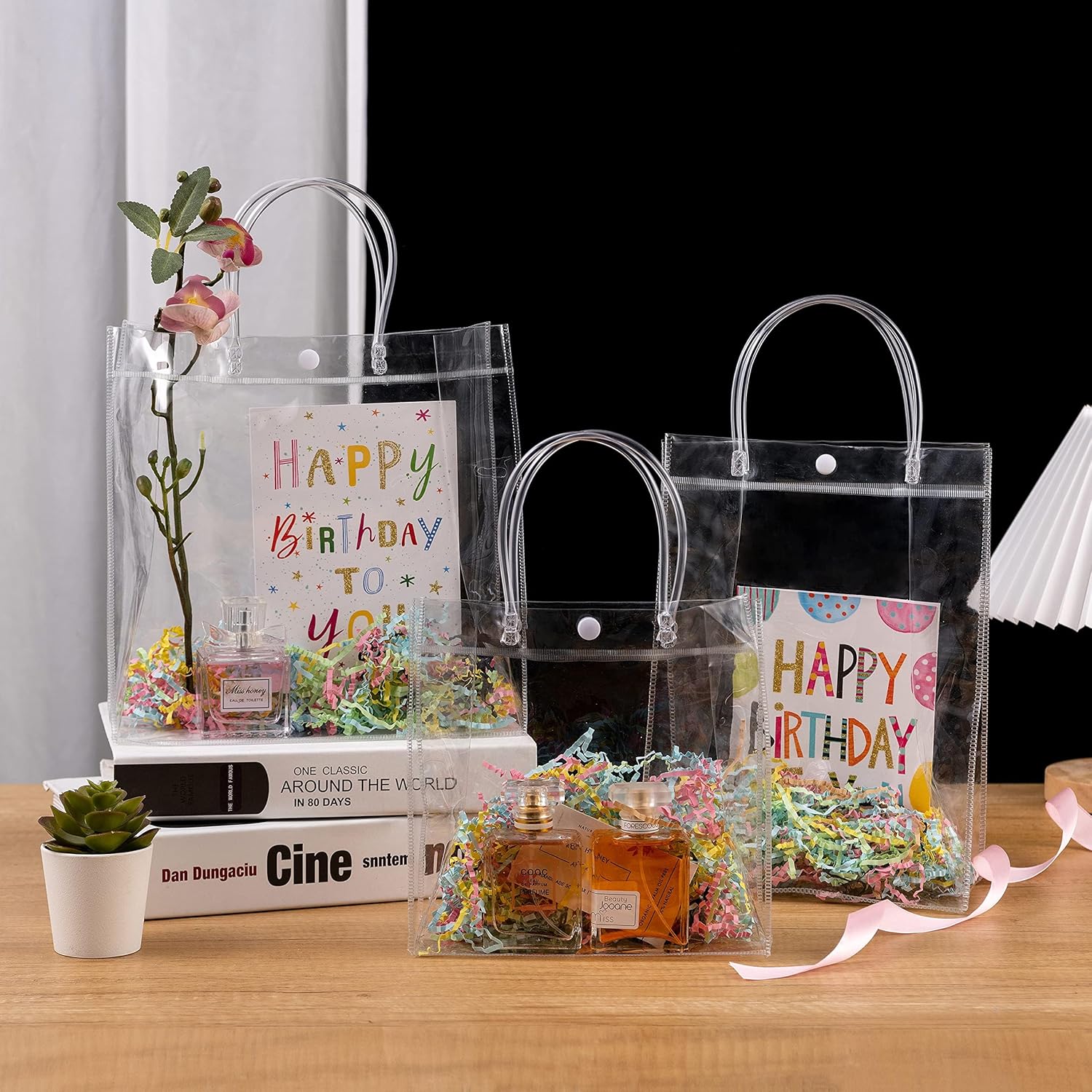 SHIPKEY 10 Pack Clear Gift Bags with Handles