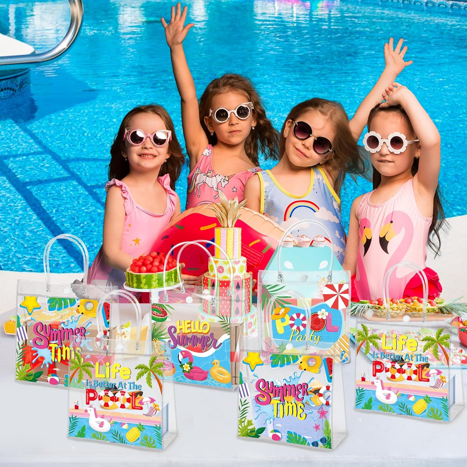 H1vojoxo Summer Gift Bags 24PCS Clear PVC Tote Bags with Handles