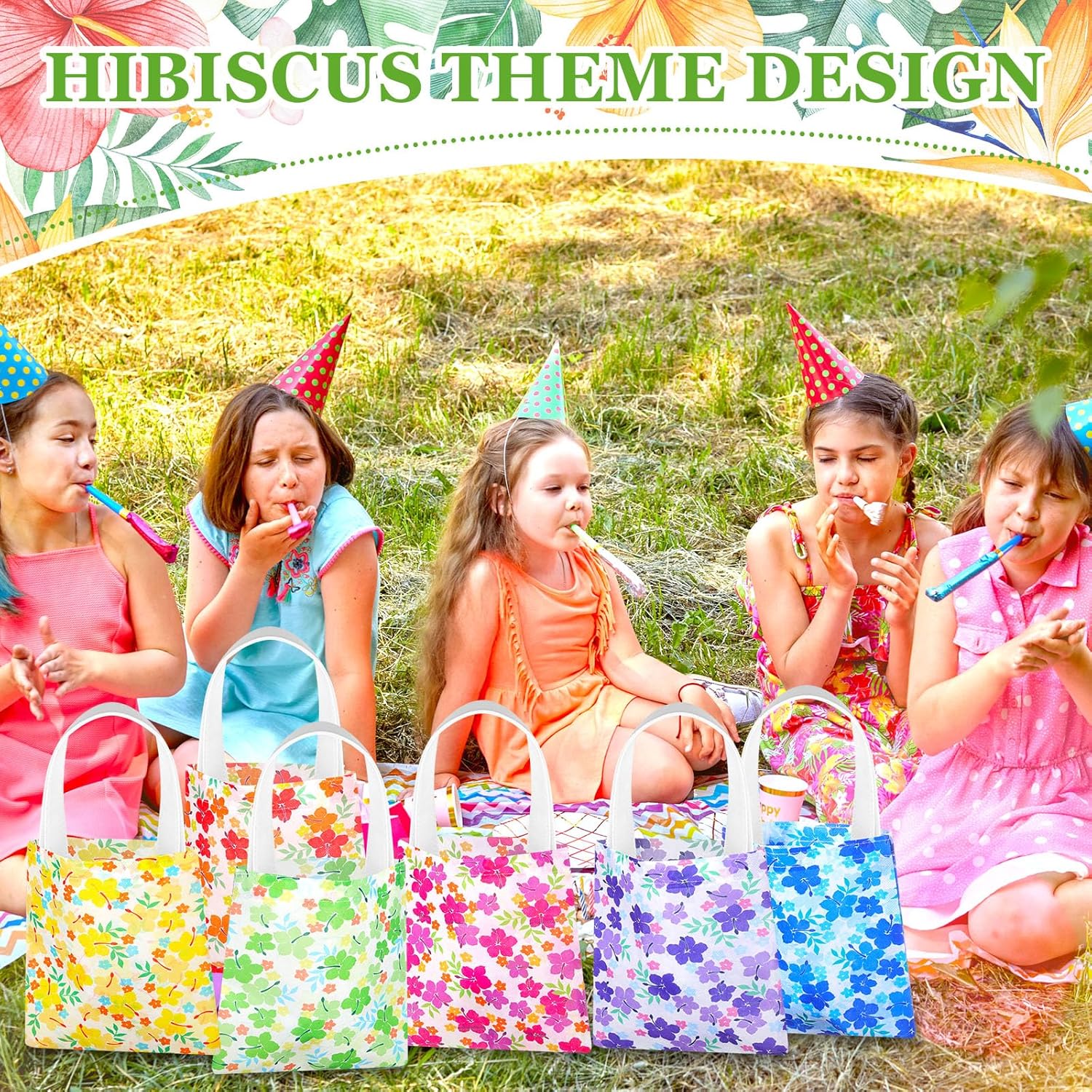 Kolldenn 24 Pcs Hawaiian Tote Bags with Handles